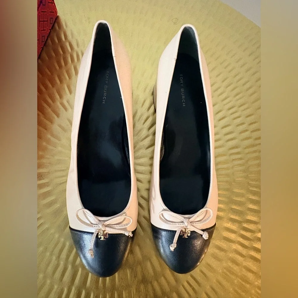 Tory Burch Pink Blush and Black Cap-Toe Ballet Flats